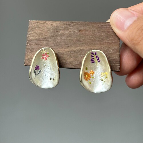 复古油画风彩色碎花耳钉独特漂亮