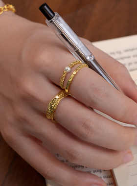 三件可叠戴中古宽边戒指女