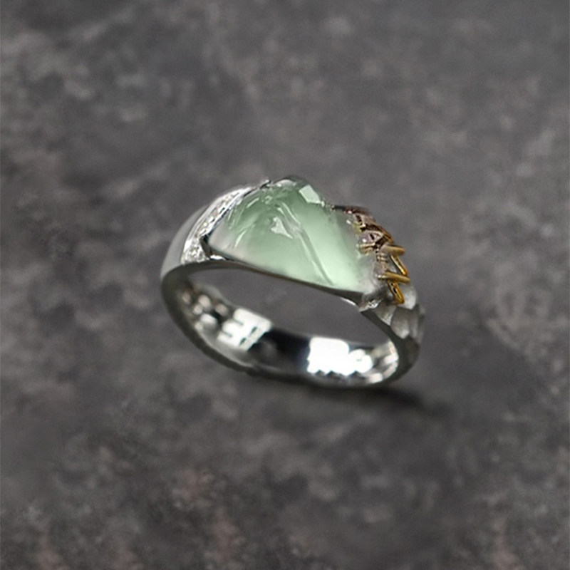 新中式仿绿玉髓戒指女小众设计国风轻奢高级感精致百搭食指戒指环