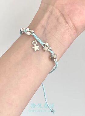 蓝色星星编织手绳女小众设计感