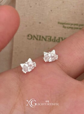 可爱风小猫咪白色耳钉耳环耳饰