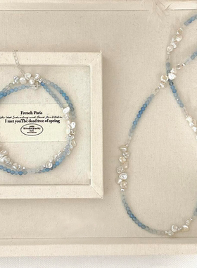 海蓝宝串珠项链女配饰精致颈链