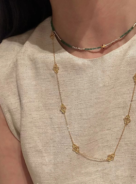 秋冬长款毛衣链~金色镂空项链