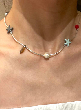 多巴胺彩色海星仿珍珠项链