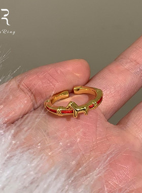 红绳金色小马戒指女高级感指环