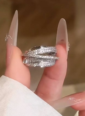 银色多层宽口戒指2026新款高级感