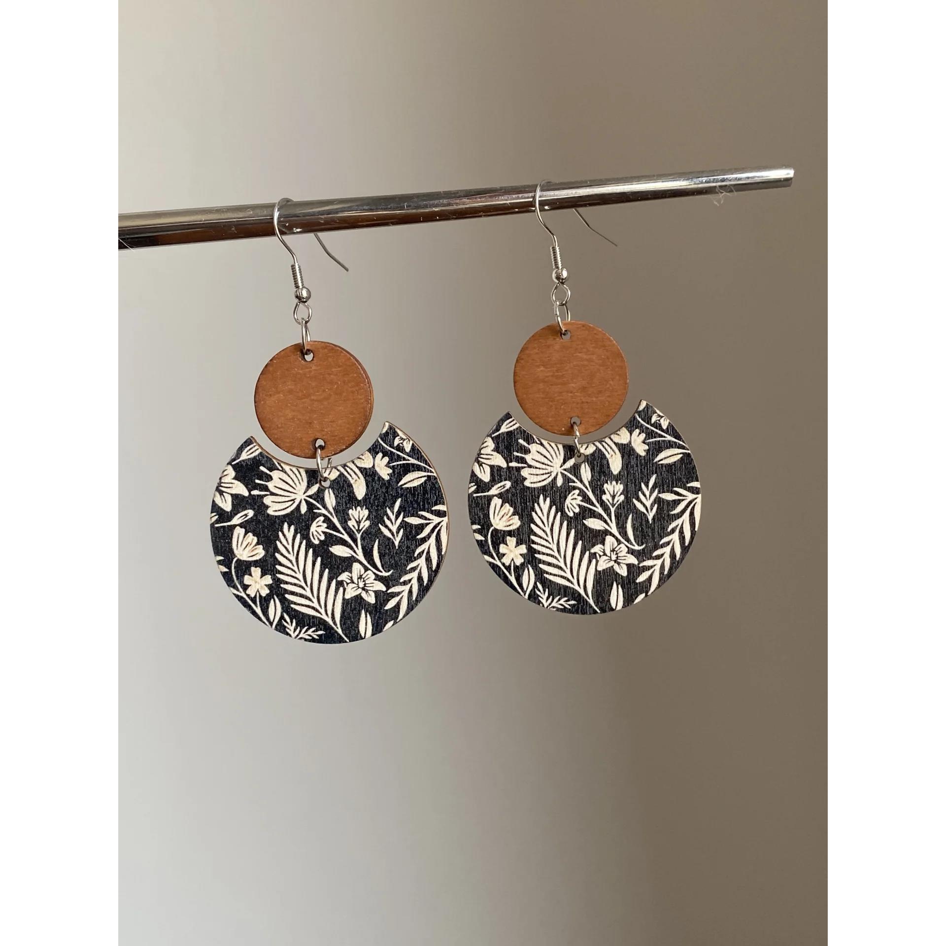 复古木质耳环女2025新款耳钩