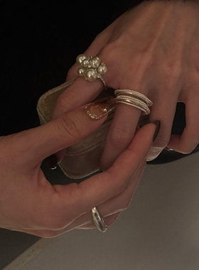 不规则银色线条仿珍珠戒指女