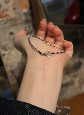 黑色圈圈环扣手链女轻奢小众精致