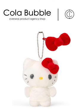 日本hellokitty正版白色绗缝凯蒂猫kt猫公仔玩偶毛绒包包挂件挂饰