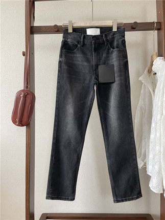 太太太显瘦！纯元MO欧美系烟灰色小直筒九分牛仔裤女烟管裤微弹力