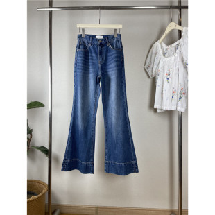 女直筒长裤 高腰脚口开衩微喇叭阔腿牛仔裤 子显瘦 法式 FD2026新款
