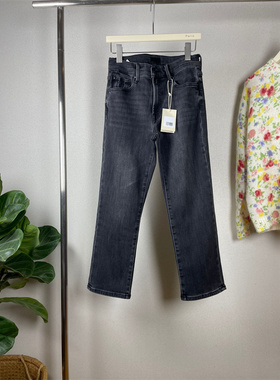 mo秋冬加绒复古烟灰色高腰显瘦烟管小直筒牛仔裤9分软面料