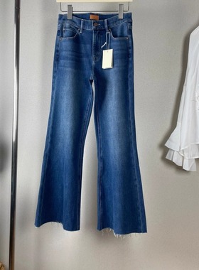 mo美系高腰弹力修身毛边牛仔裤喇叭裤长裤女显瘦显腿长气质小个子