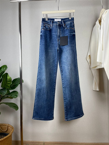 加厚保暖加绒高腰阔腿直筒牛仔裤