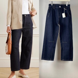 BC25新款意式深蓝色高腰弯刀裤九分牛仔裤小个子显高显瘦无弹百搭