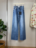 女长裤 mo复古中蓝色牛仔裤 显瘦百搭宽松直筒高腰老爹拖地裤