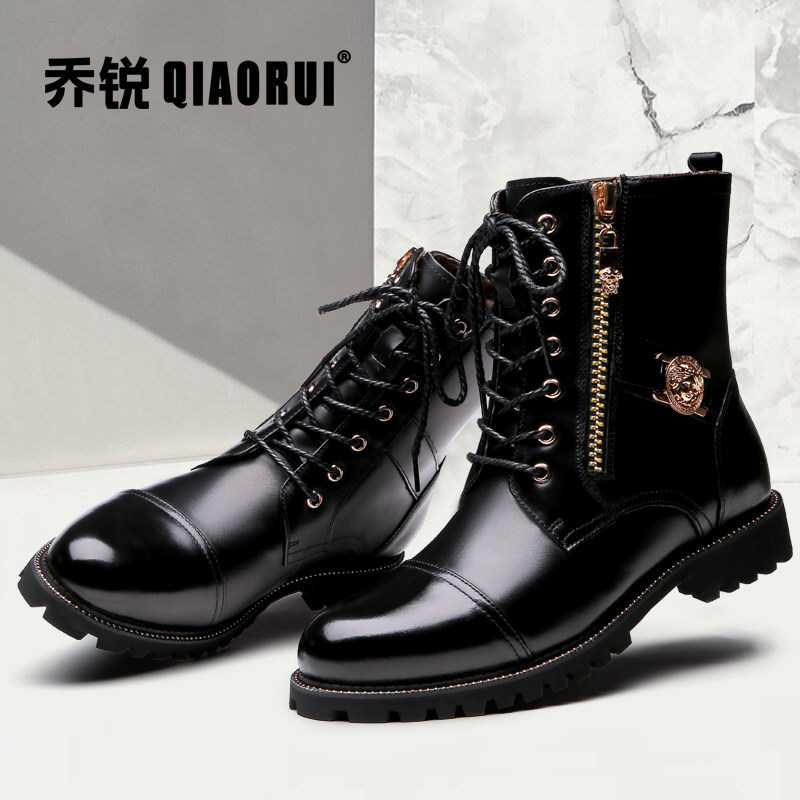 马丁靴男2025新款男靴真皮高帮大码男鞋拉链皮靴英伦冬季46加绒47