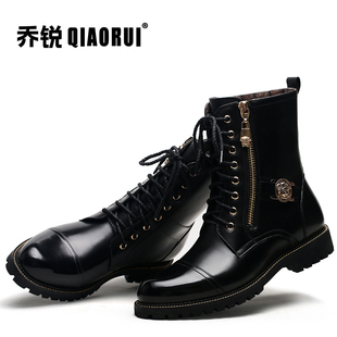 马丁靴男高帮男鞋英伦风冬季加绒皮靴中帮男靴真皮潮马靴大码靴子