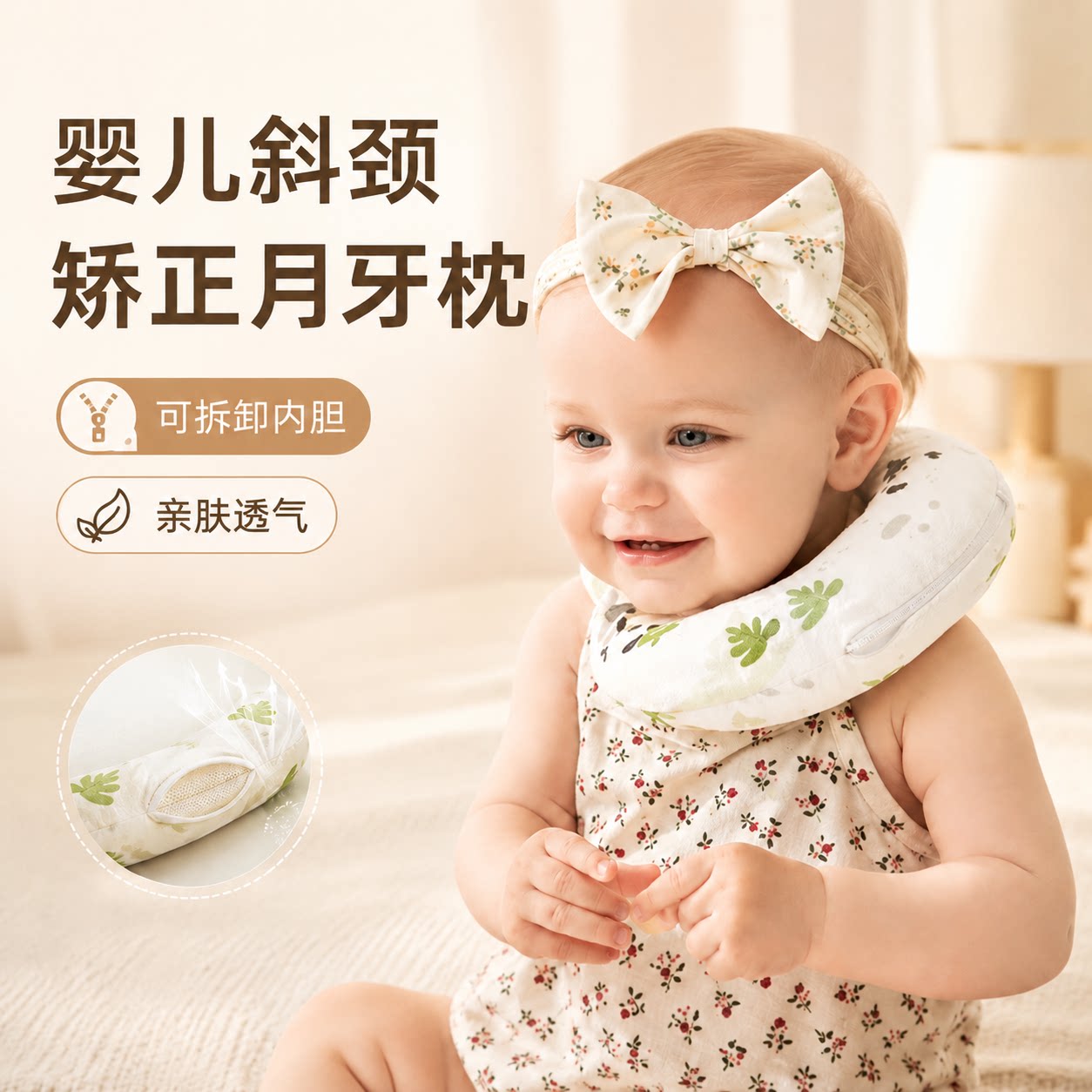 婴儿斜颈矫正器宝宝定型枕月牙枕头儿童纠正弯脖偏头颈托新生偏头