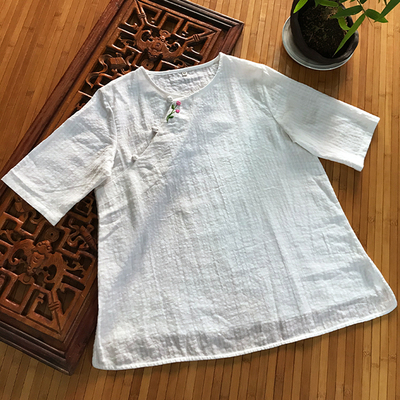 刺绣白色上衣宽松手工原创女红秀
