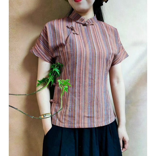 手工盤扣花扣全棉連肩袖