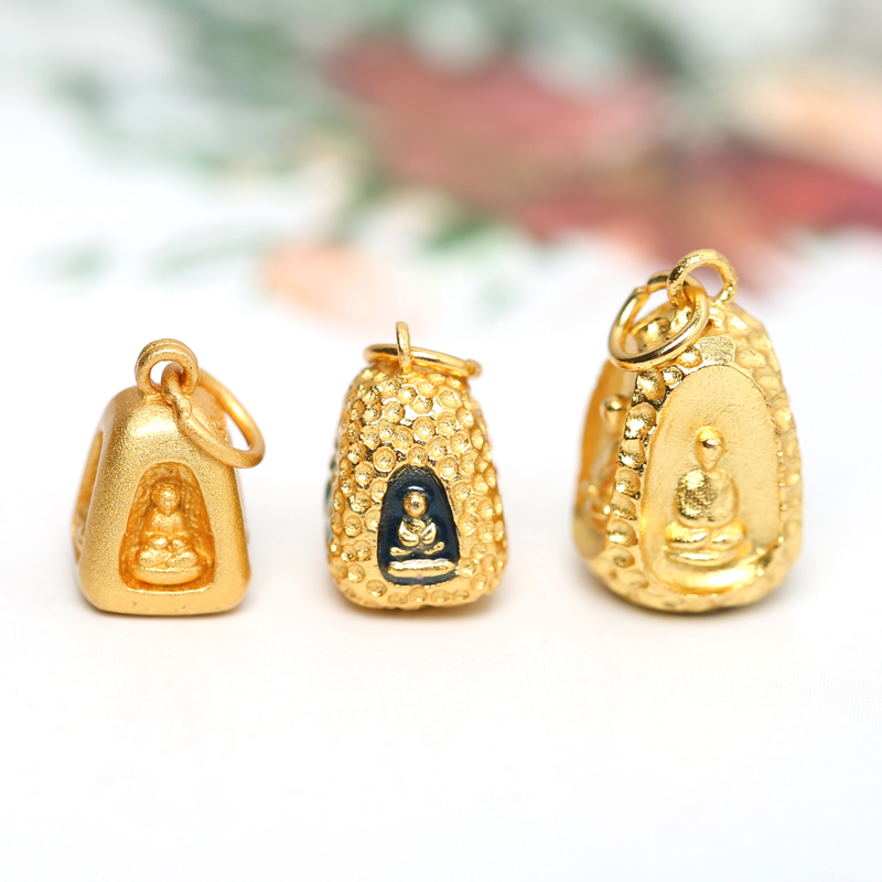古法银S925纯银镀金烧蓝四面佛提溜吊坠diy手链项链挂件饰品配件