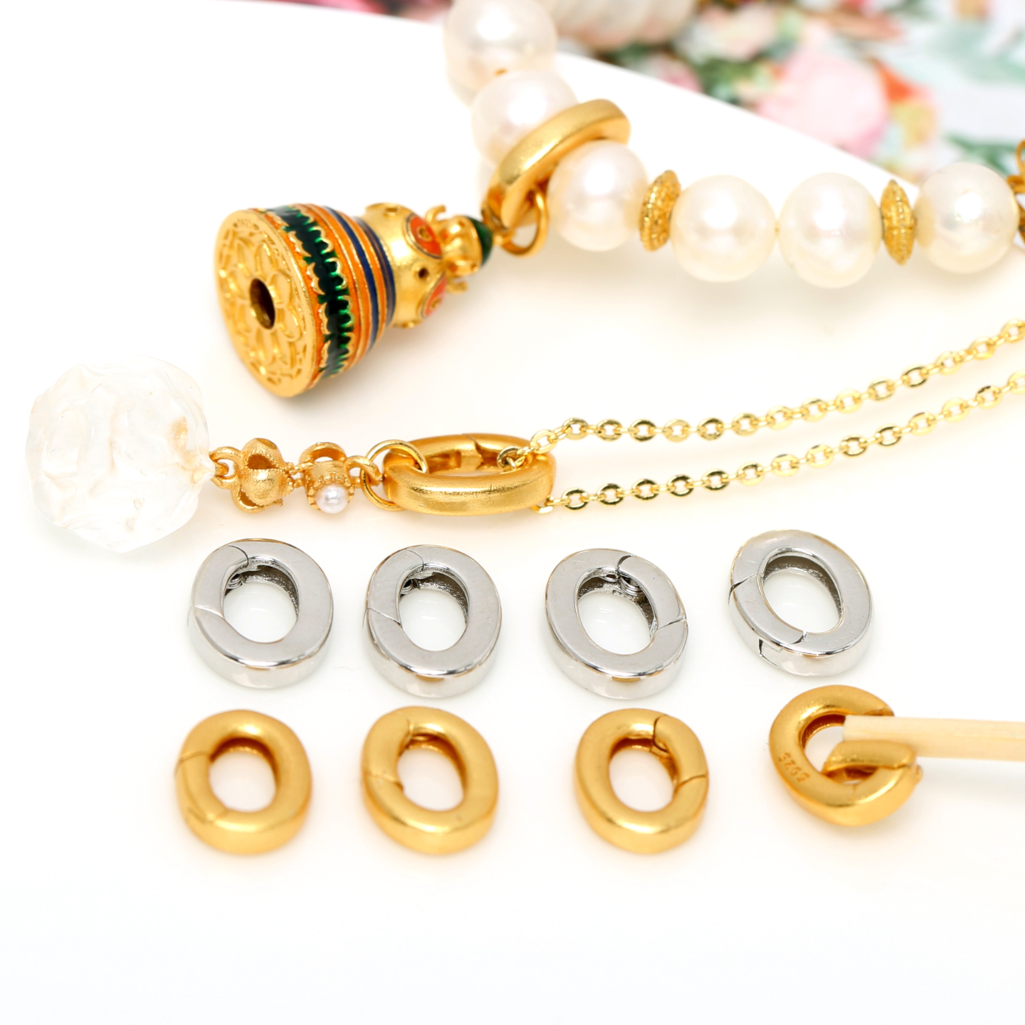 银镀金椭圆弹簧扣可打开万能扣头