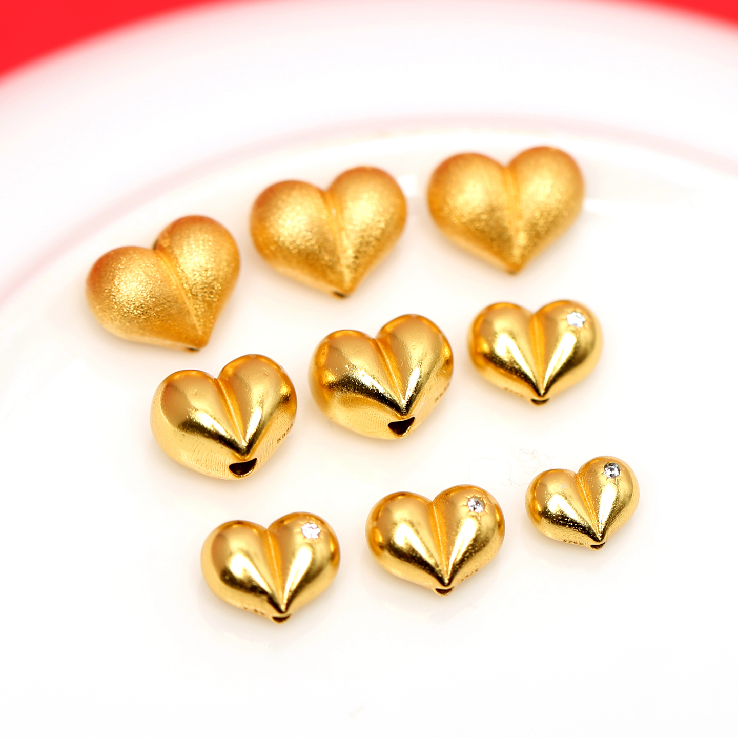 纯银镀金屁桃爱心隔珠手串配件