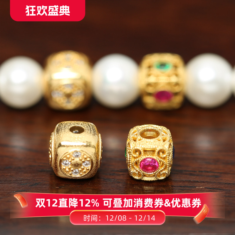 古法银镀金镶嵌水钻方形隔珠