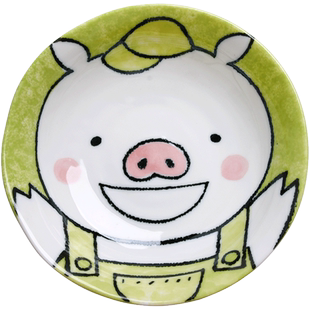 日本进口釉下彩陶瓷古伊烧笑颜猪5.0卡通小猪饭碗面碗菜盘点心盘