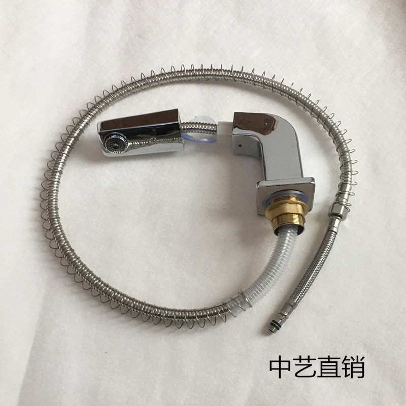 欧式三孔龙头浴室柜洗脸盆卫生间四孔冷热水龙头单个出拉出水配件