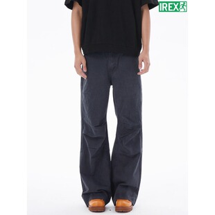 裤 IREX 男女宽松直筒微喇休闲工装 压褶水洗cleanfit牛仔裤 潮 美式