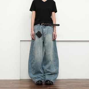 FLYOFF美式复古竹节纹弯刀牛仔裤男女宽松阔腿复古休闲baggy裤子