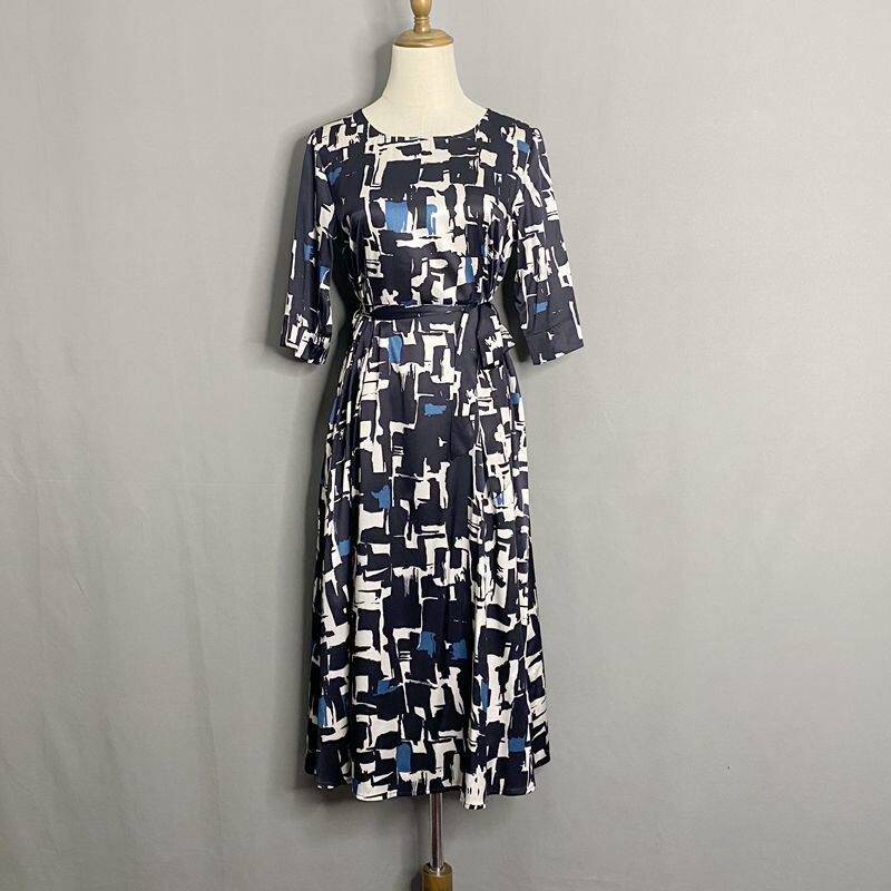 新款专柜正品加厚真丝桑蚕丝五分袖宽松洋气大码中长款连衣裙