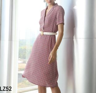 高档杭州丝绸专柜正品桑蚕丝真丝中长款衬衫领职业优雅显瘦连衣裙