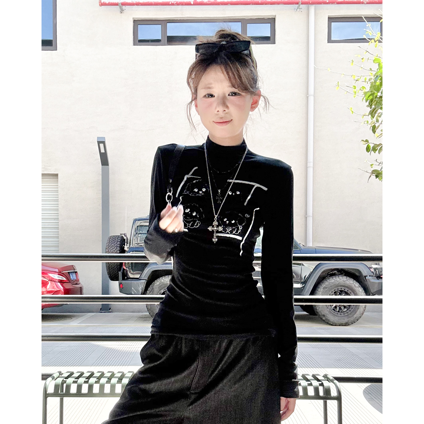 【特惠款7折 可叠加活动立减】牛仔裤配上衣外穿打底衫黑色T恤