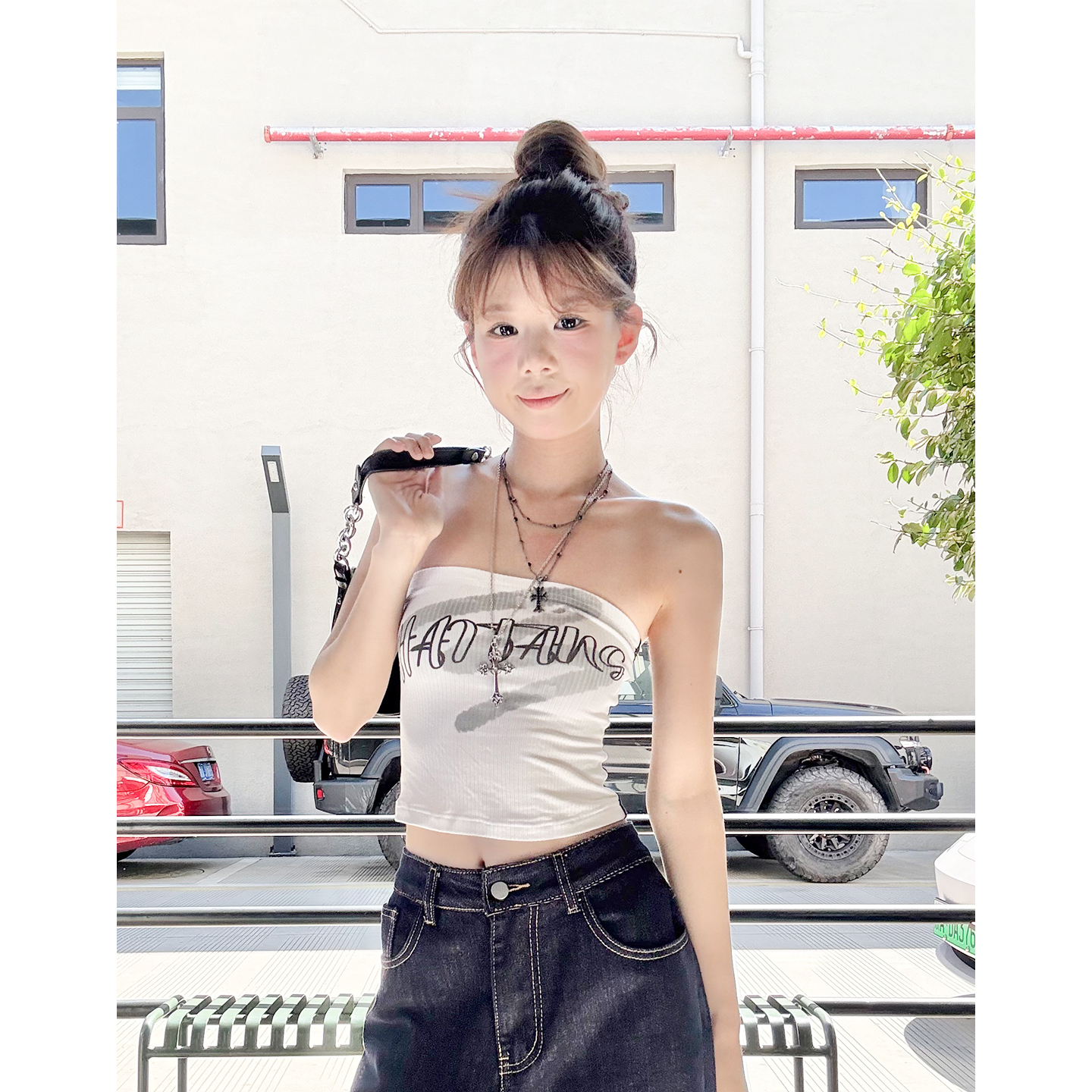 【特惠款7折 可叠加活动立减】裹胸内外穿搭打底衫印花抹胸上衣