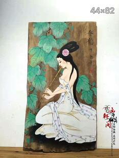 饰画无框画 风化木板画老樟木禅意挂画老木头手绘漆画 茶楼客厅装