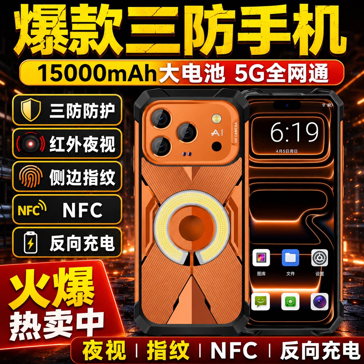 户外三防15000毫安智能手机大喇叭超长待机骑手防摔防撞防水防尘