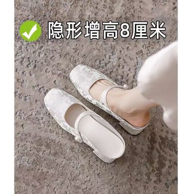 新中式国风小个子内增高玛丽珍单鞋女夏粗跟包头凉拖鞋女高跟半拖