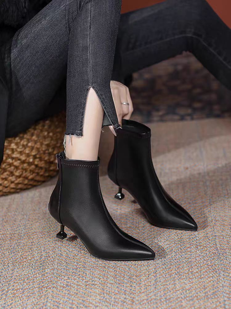 3公分洋气尖头小跟细跟高跟鞋女5厘米2025秋冬款短靴气质工作单靴