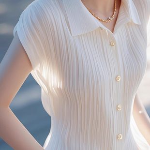 白色翻领短袖 新款 衬衫 气质优雅薄款 上衣 正品 女装 哥家新2026夏季