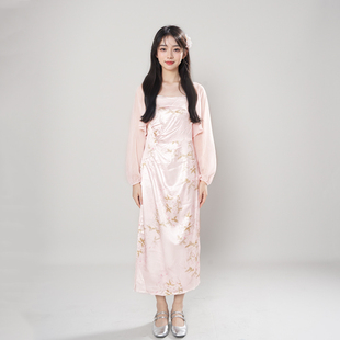 山寺桃花罩衫时尚套装新中式复古超仙气质印花吊带裙开衫两件套女