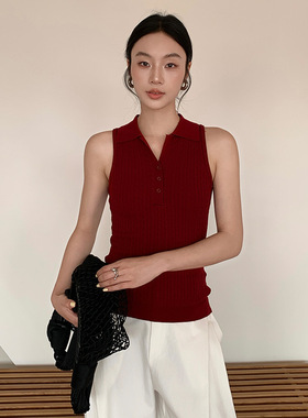 FONE 2026春季新款气质POLO领麻花理肌感无袖休闲气质针织背心女