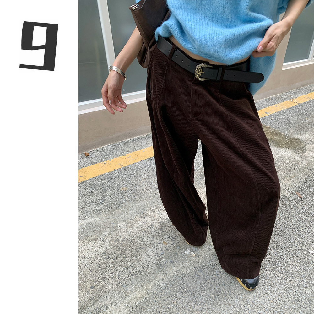 秋冬宽松休闲港味长裤女配腰带