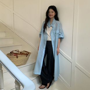 MOXI春季2026新款韩系长袖叠穿上衣慵懒风长款衬衣设计感衬衫外套