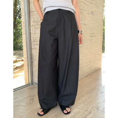 春季新款洗水棉遮胯显瘦阔腿裤