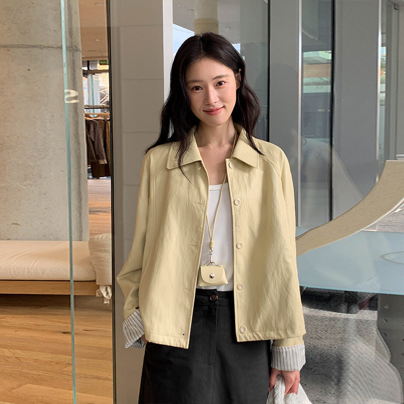 MOXI 春季2026新款韩版港风设计感休闲翻领皮衣小个子外套女配包