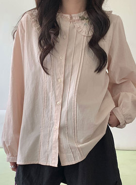 you think 春季2026新款翻领刺绣甜盐系设计师款韩系开衫上衣衬衫